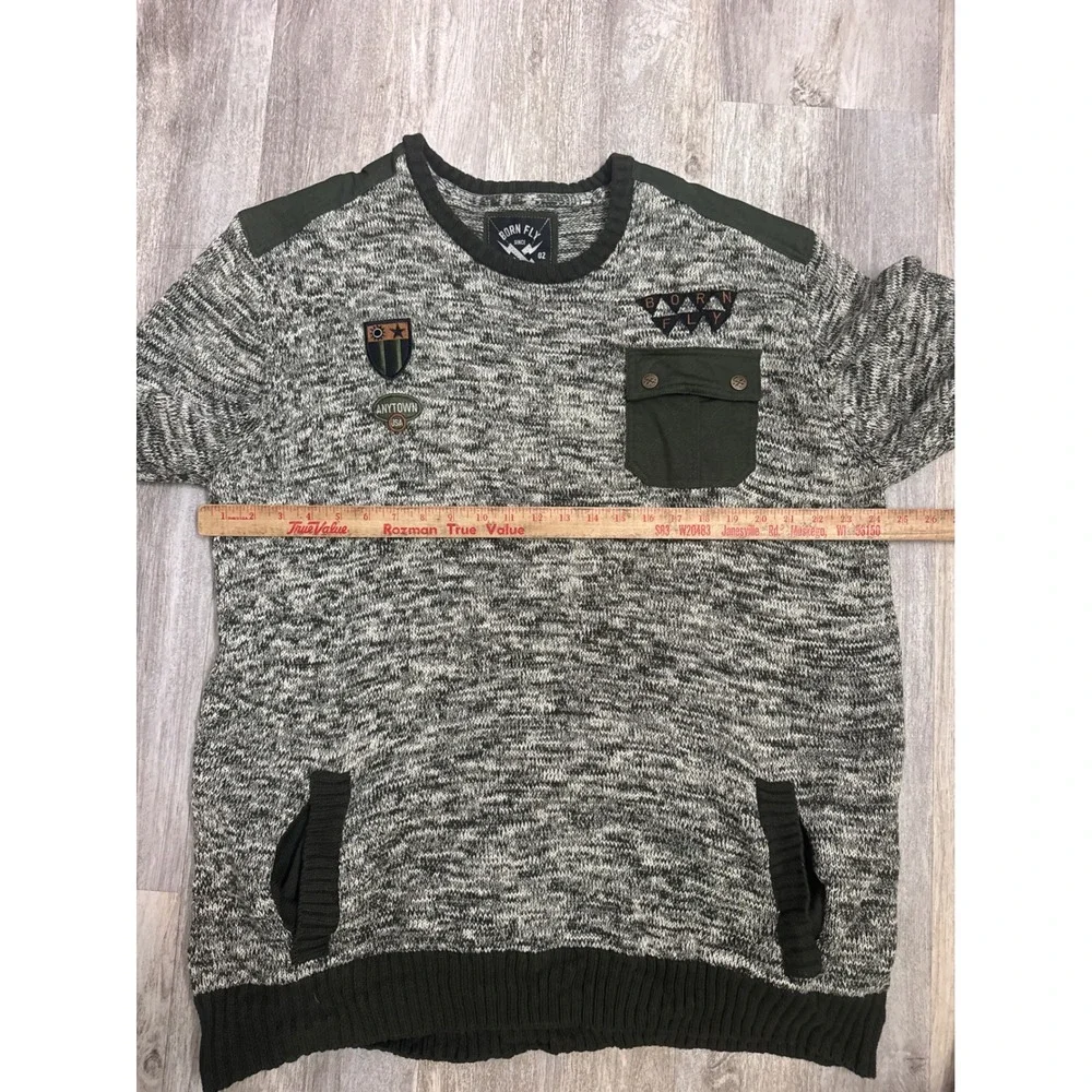 Born‎ Fly Mens 2XL Marled Knit Crewneck Sweater Olive Green Utility Quilted Back